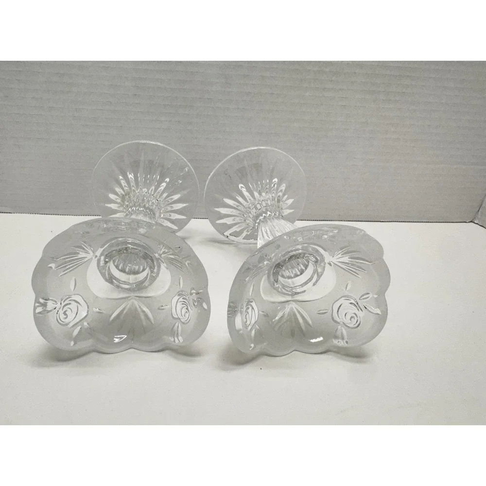 Oneida Crystal Pedestal Candle Holders German Made 5.5